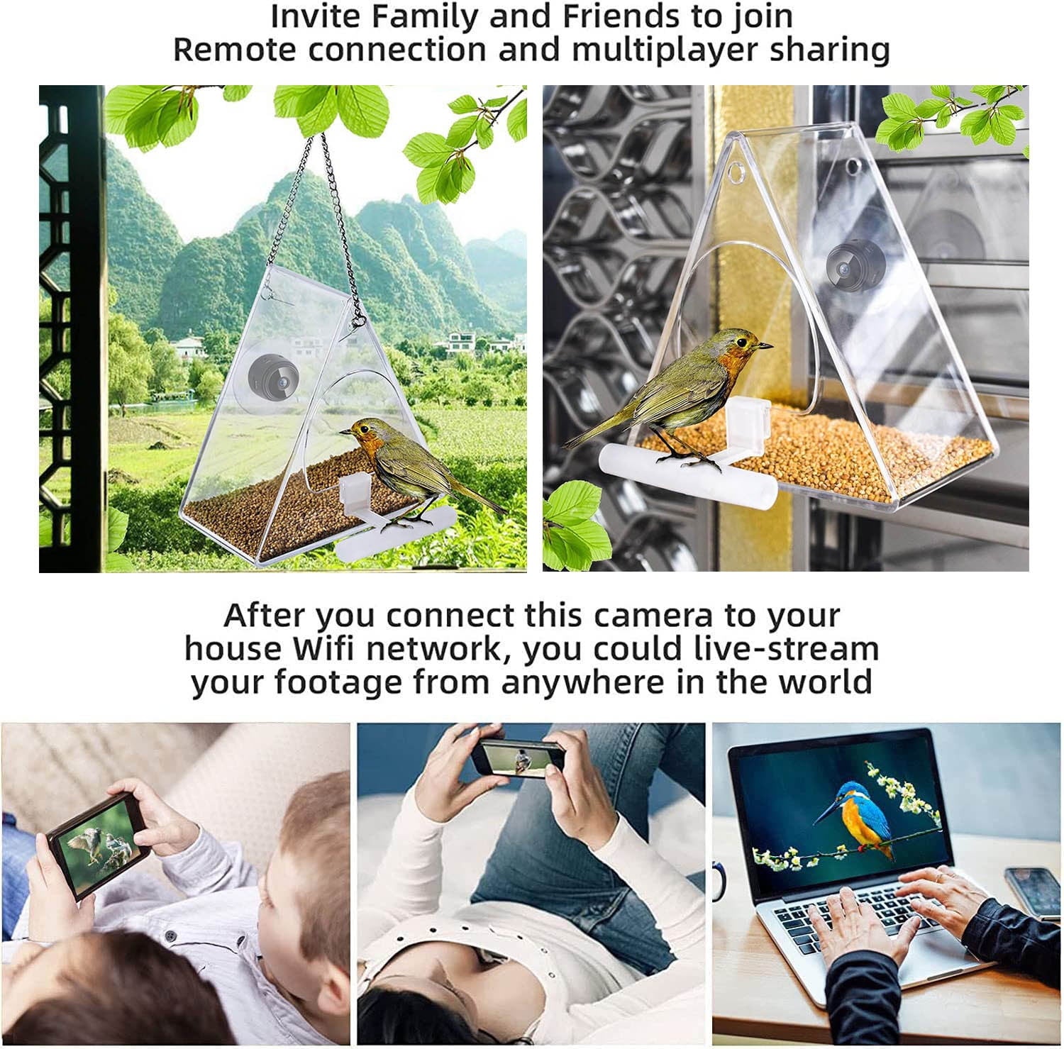 Bird Feeder With Camera, Smart Bird Feeder with HD 1080P Night Version Camera, WiFi Hotspot For Remote Connection To Mobile Phone For Outdoor Bird Watching, Pictures