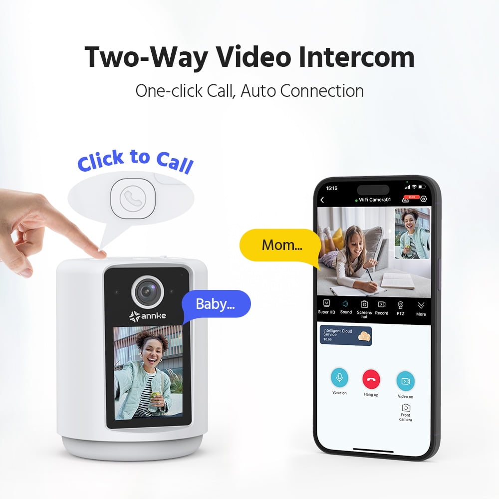 ANNKE 3MP HD Indoor POE Surveillance Security Camera with 2.4" Screen, Phone App + Two-Way Video and Audio Call, Motion Detection, Pet Camera, Baby Monitor, Table Lamp, Night Vision