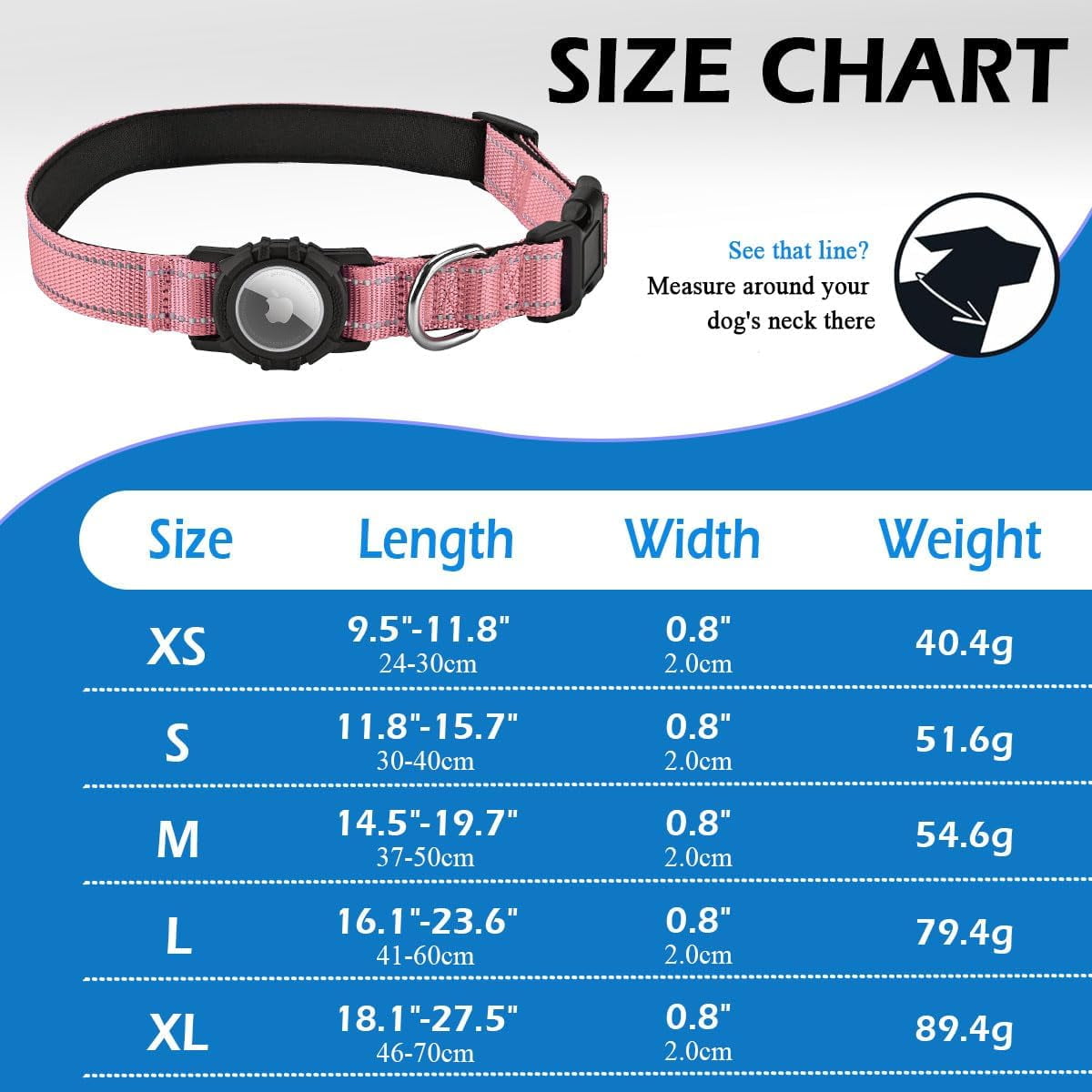 Airtag Dog Collar with Waterproof Air Tag Holder, Integrated Reflective Pet Collar with Soft Padding, Adjustable Nylon Collar for Small Medium Large Dogs, Black,L (16.1"-23.6")