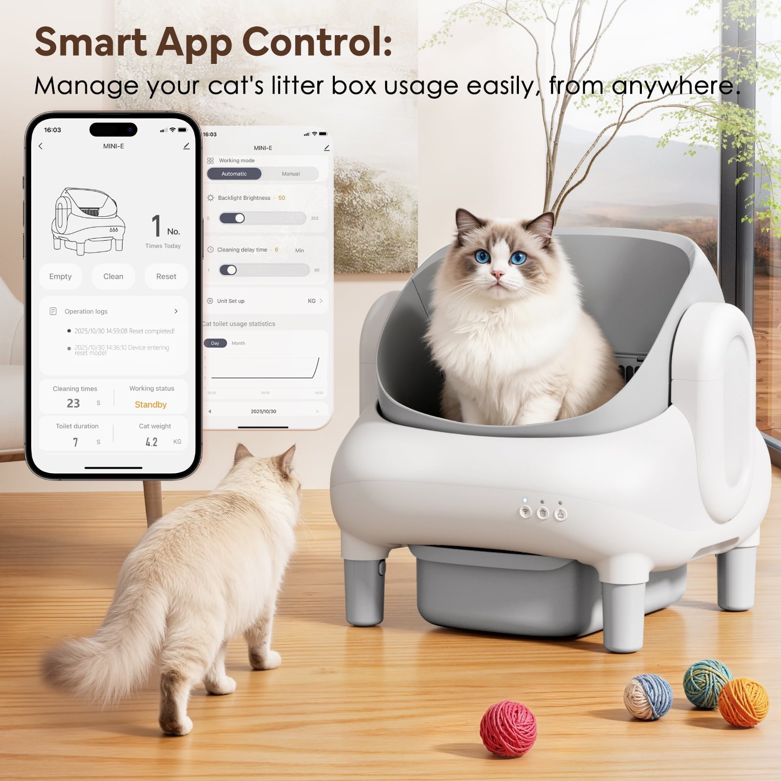 Cumrige Self Cleaning Litter Box,Open Top Automatic Litter Box with App Control for Multiple Cats, Safety Sensors Protection,Large Waste Bin