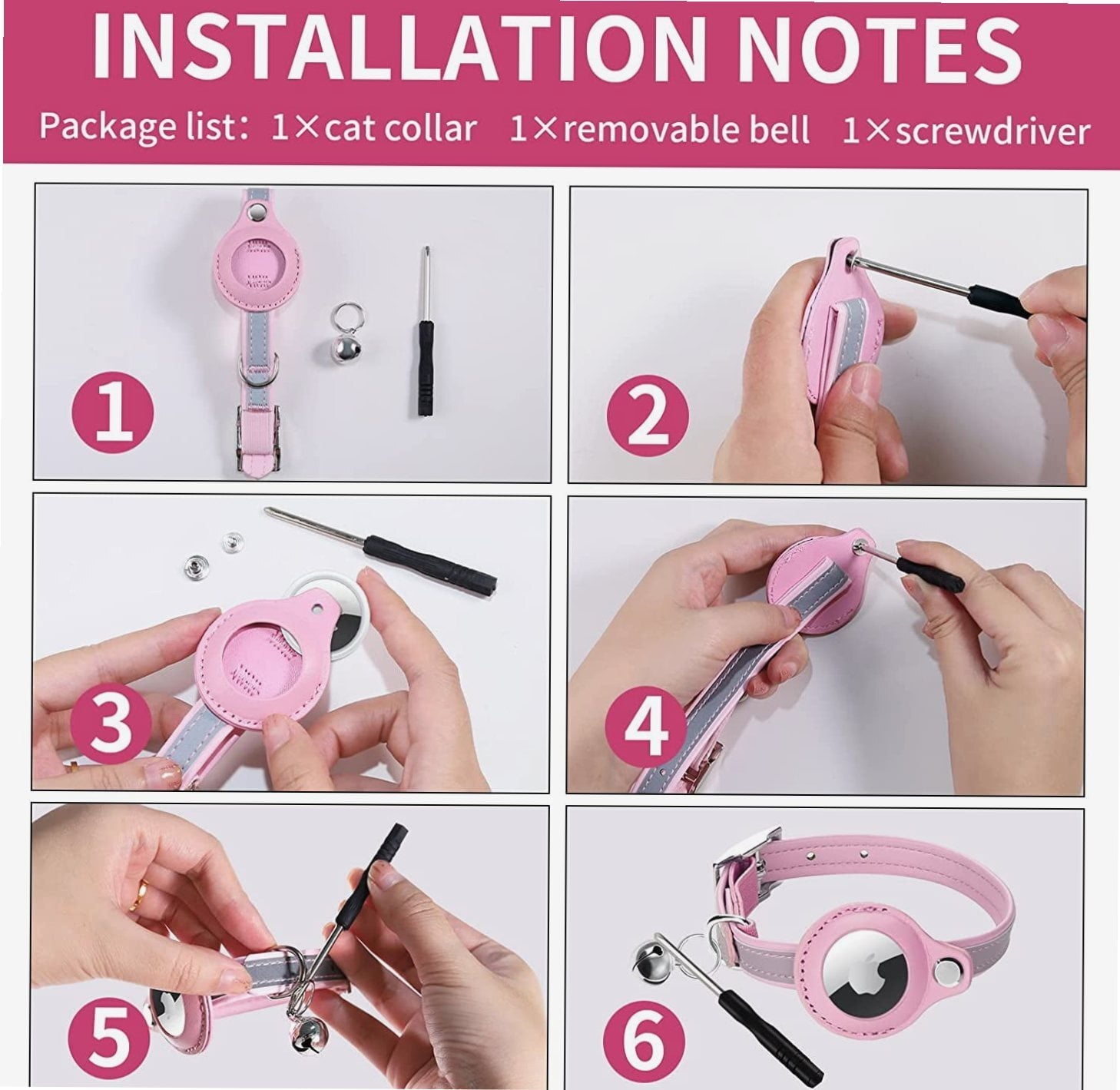 Airtag Cat Collar, Cat Collar with Bells, Reflective GPS Cat Collar, Anti-Lost cat Tracker Collar Adjustable Leather Cat Collar for Boy Girl Cats or Small Dogs, Kittens and Puppies