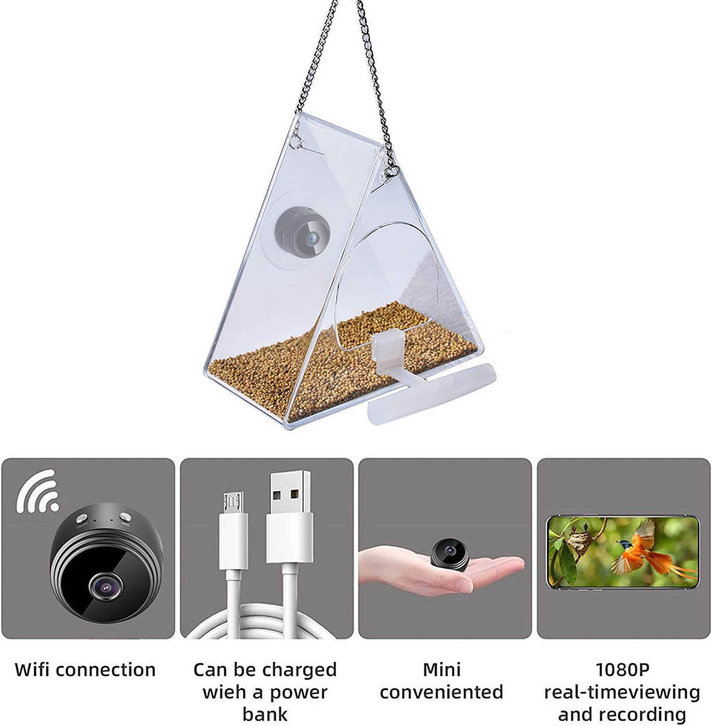 Bird Feeder With Camera, Smart Bird Feeder with HD 1080P Night Version Camera, WiFi Hotspot For Remote Connection To Mobile Phone For Outdoor Bird Watching, Pictures
