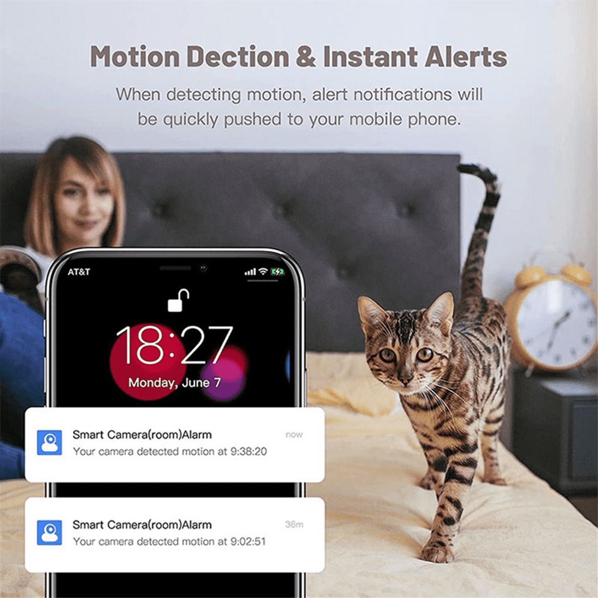 1080P Wireless Camera 355° Camera Mini Pet Video Surveillance Camera with Wifi Baby Monitor Smart Home Black US PLUG