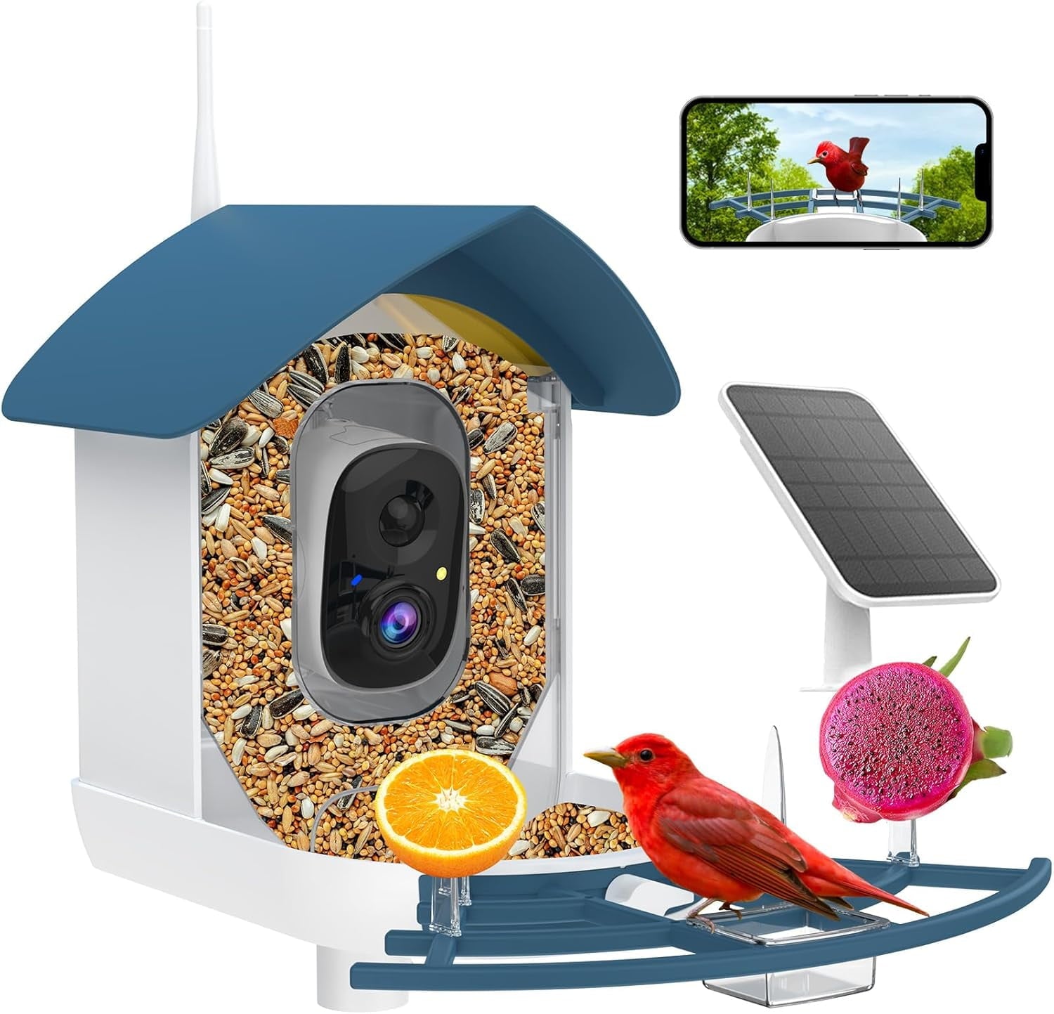Bird Feeder with Camera, Smart AI Bird Breed Recognition, Birds Motion Detection with Real-Time Notice, 2K Auto Capture Bird Watching WiFi Camera, Solar-Powered Outdoor Charging Bird House,Green