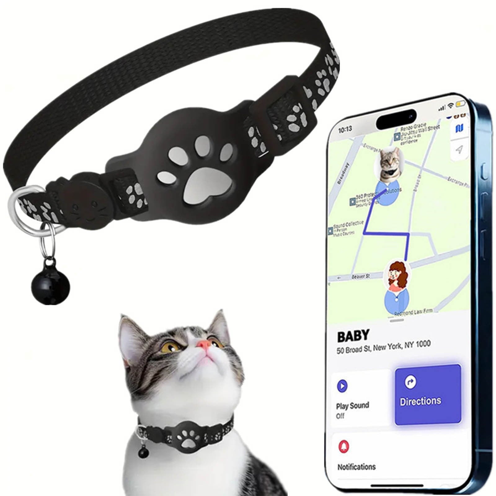 Cat Collar for Small Cats,Real Time Cat GPS No Monthly Fee,no Sim Required, Pet Anti Lost Recorder GPS Collars Works with Only, Waterproof, Reflective Strip to Choice