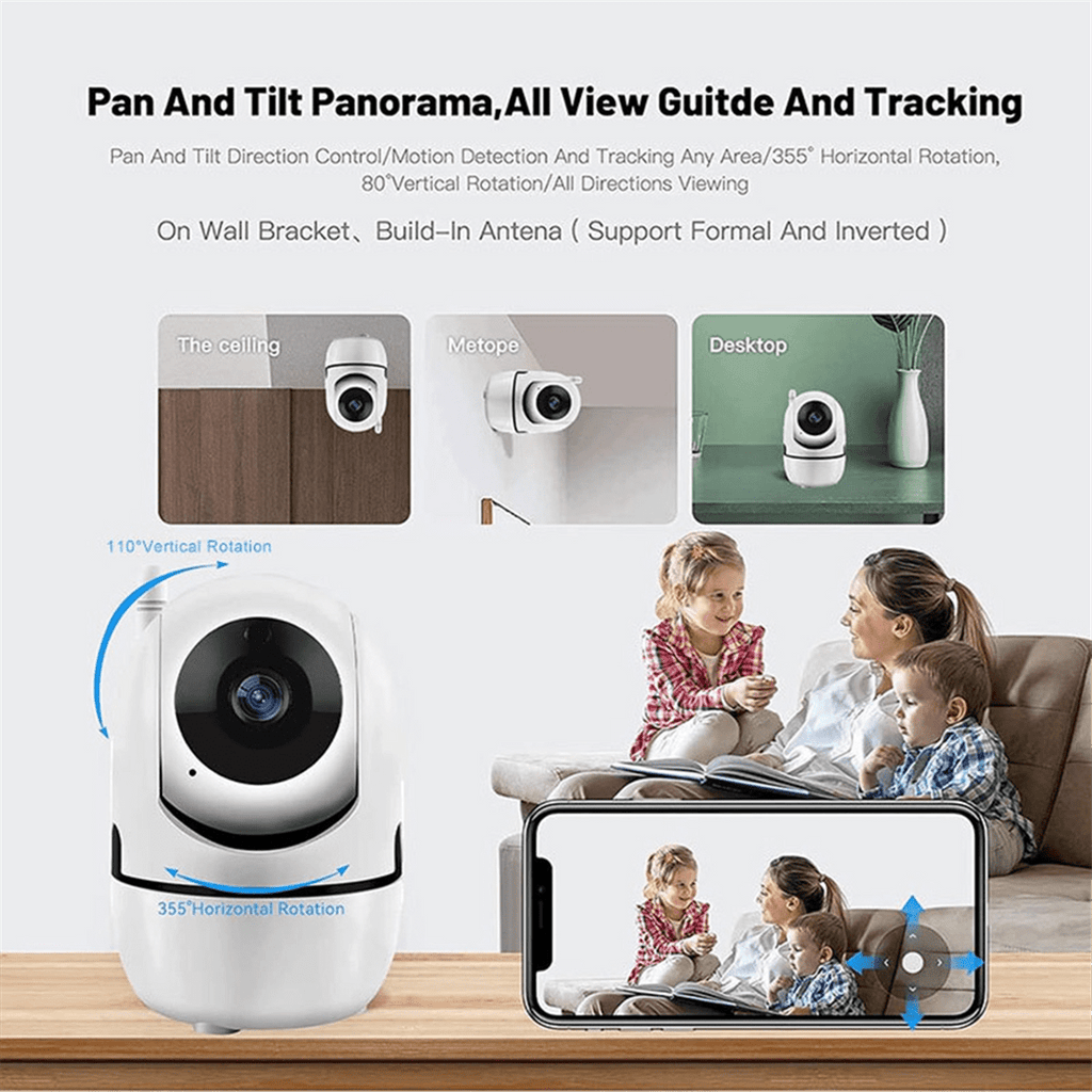 1080P Wireless Camera 355° Camera Mini Pet Video Surveillance Camera with Wifi Baby Monitor Smart Home Black US PLUG