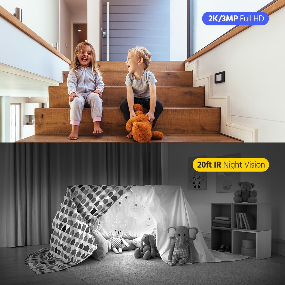 ANNKE 3MP HD Indoor POE Surveillance Security Camera with 2.4" Screen, Phone App + Two-Way Video and Audio Call, Motion Detection, Pet Camera, Baby Monitor, Table Lamp, Night Vision