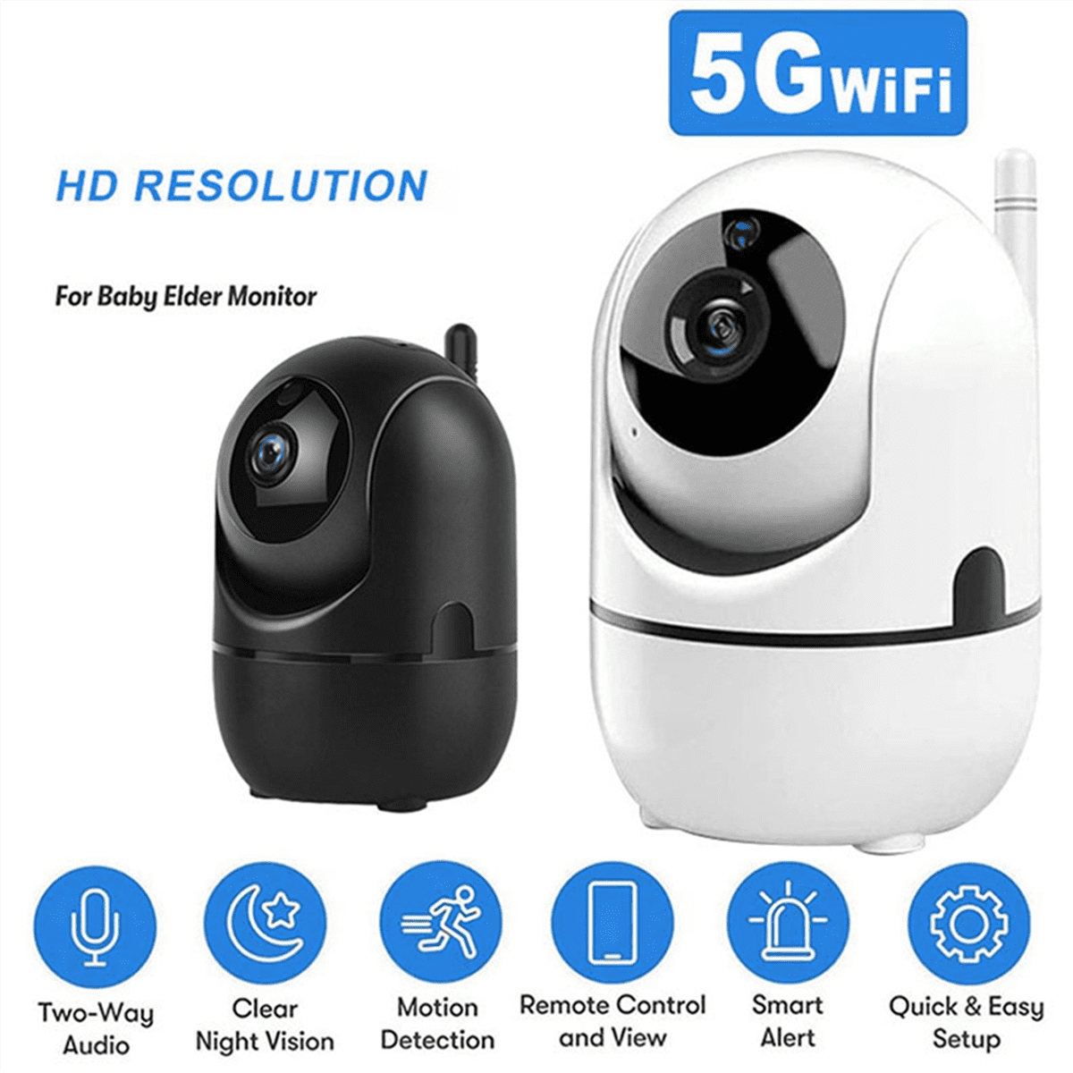 1080P Wireless Camera 355° Camera Mini Pet Video Surveillance Camera with Wifi Baby Monitor Smart Home Black US PLUG