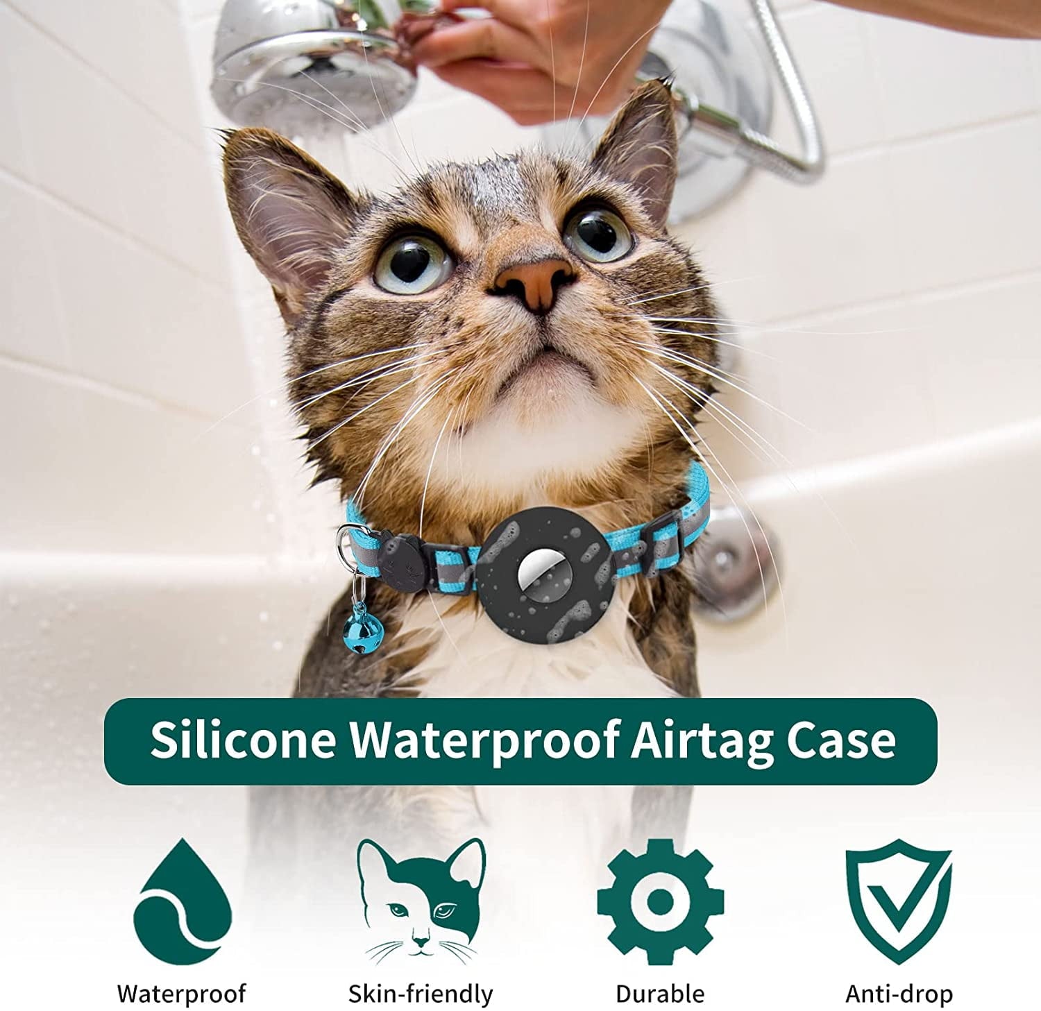 Breakaway Airtag Cat Collar, Reflective Apple Air Tag Cat Collar with Bell and Waterproof Airtag Holder Case, GPS Pet Tracker Collar for Girl Boy Cats, Kittens, Puppies (Blue)