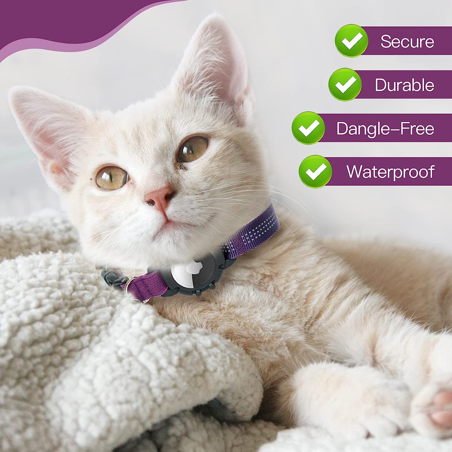 Airtag Cat Collar, New Integrated Apple Air Tag Cat Collar, Reflective Cat Collar with AirTag Holder and Bell, Cat Collar for Girls Boys Cats, Kittens and Puppies (Purple)