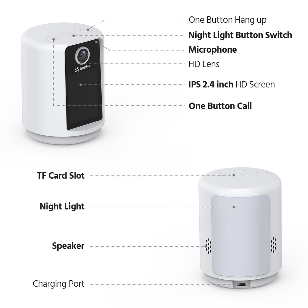 ANNKE 3MP HD Indoor POE Surveillance Security Camera with 2.4" Screen, Phone App + Two-Way Video and Audio Call, Motion Detection, Pet Camera, Baby Monitor, Table Lamp, Night Vision