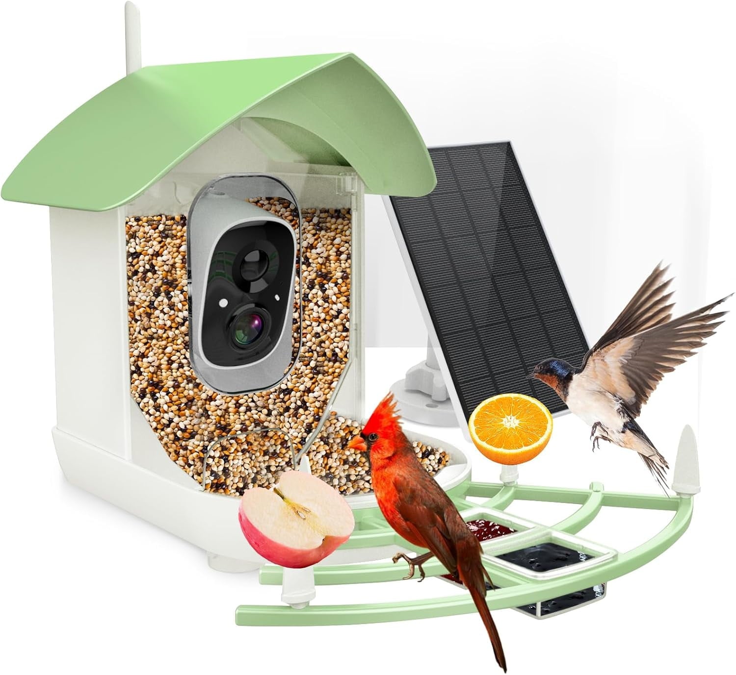 Bird Feeder with Camera, Smart AI Bird Breed Recognition, Birds Motion Detection with Real-Time Notice, 2K Auto Capture Bird Watching WiFi Camera, Solar-Powered Outdoor Charging Bird House,Green