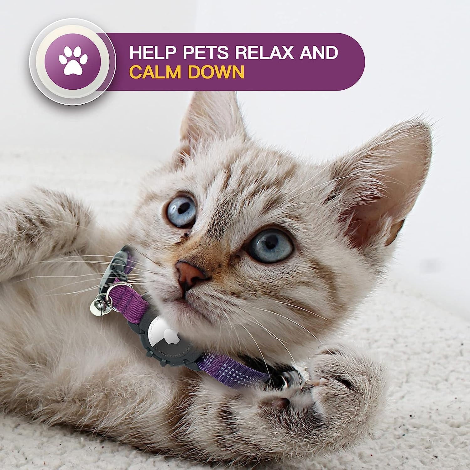 Airtag Cat Collar, New Integrated Apple Air Tag Cat Collar, Reflective Cat Collar with AirTag Holder and Bell, Cat Collar for Girls Boys Cats, Kittens and Puppies (Purple)